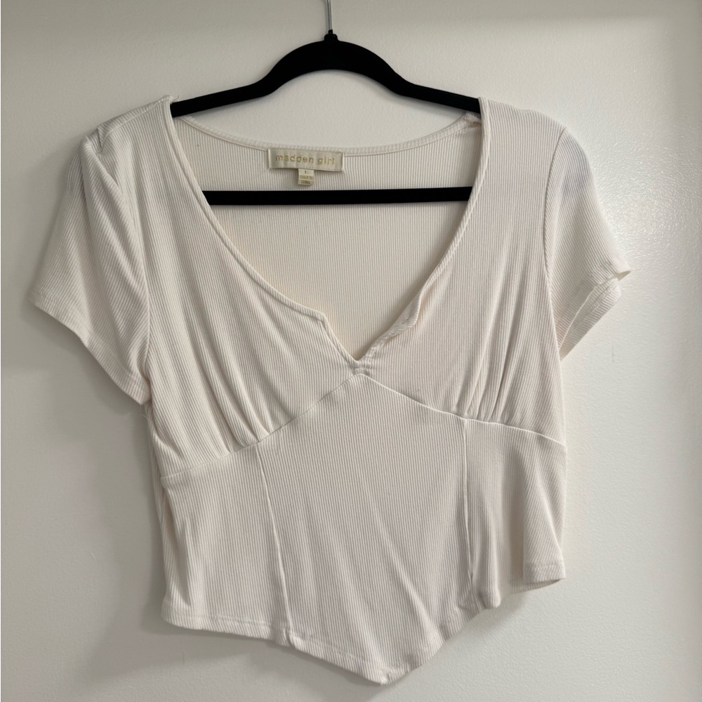 Madden Girl Cream Ribbed Top